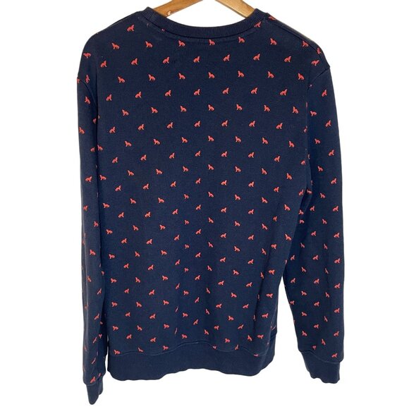 21 Men An American Brand Howling Wolf Dog Animal Print Sweatshirt L Blue Red - Picture 2 of 7